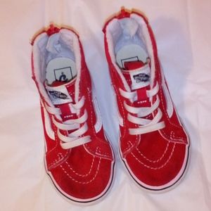 Classic Vans High Ankle Toddler Size 9  Red Suede Lace Up Zip Up Shoes